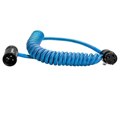KONDOR BLUE | 12"-24" Coiled Braided Low Profile Right Angle XLR Cable | for Cameras, Microphones, Studio Audio | Blue