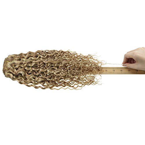 Curly Clip in Hair Extensions 16 Inch Dirty Blonde Highlight Bleach Blonde Clip in Human Hair 100g 7 Pieces Per Set Invisible Wavy Clip in Extensions