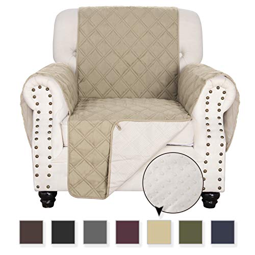 TOMORO 100% Waterproof Chair Sofa Cover for Dogs, Kids and Pets - Non Slip Quilted Sofa Slipcover Furniture Protector with 5 Storage Pockets, Couch Cover Fits Seat Width Up to 23 Inch