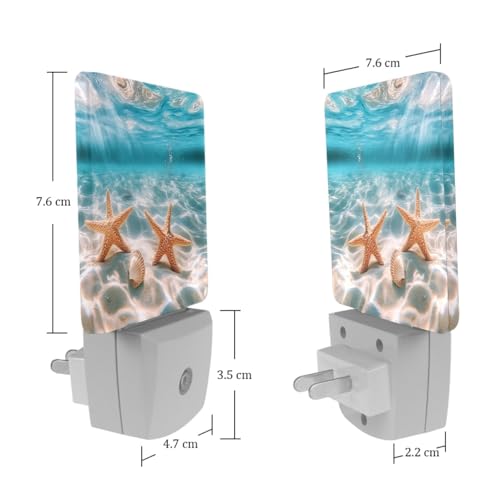 Image of NEWzone Ocean Seashells Starfishjpg Night Light Set of 2, Auto Sensor LED Dusk-to-Dawn Nightlights, Plug-in Sensor Lamp for Bedroom Bathroom Kitchen Hallway Stairs Decorative