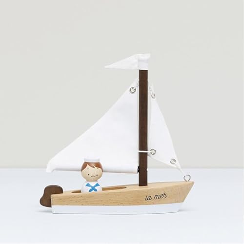 Le Toy Van Segelboot & Kapitän aus Holz, befeuern Sie die Fantasie mit Textilsegeln, Kinderspielzeug, geeignet für Kinder ab 3 Jahren, Weiß