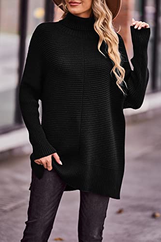Prettygarden Women's 2023 Oversized Turtleneck Sweater Casual Long Sleeve Chunky Knit Pullover Winter Tops Blouse (Black,Medium) #TOP1
