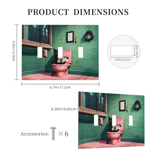 Decorative Light Switch Cover Plate Funny Black Cat Newspaper Pink Toilet 3 Gang Wall Plate Oversized Triple Toggle Switch Cover Plate Jumbo Faceplate for Bedroom Decor