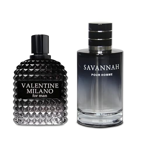 Image of AFLUXE 2PCS Men's Cologne Eau De Toilette Valentine Milano Savannah 3.4 Fl Oz Each Fresh Romantic Scent Daily Wear Perfume for Men