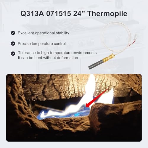 Powswopx 24\" Thermopile Q313A 071515, 750 Millivolt Thermopile for Gas Water Heater, Fireplace, Gas Fryer, Oven, 750 Temperature Resistance Cluster Thermocouple for Fireplace (24\" Aluminum)