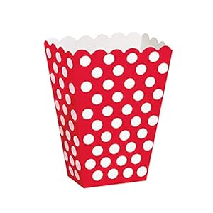 Unique Party 59292 – Rode Polka Dot Popcorn Treat Boxes, Pack van 8