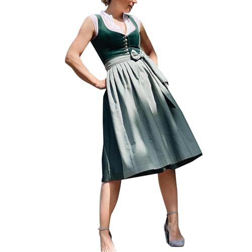 Dirndl für Damen Midi Trachtenkleid Set 3 teilig mit Trachtenrock Dirndlbluse Dirndlschürze Dirndl Rock Damen Trachten Damen