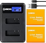 CAMKONG 2 Pcs 1350mAh Action Camera Battery + LCD Dual USB Charger for APEMAN/AKASO/Victure/Crosstour/Lightdow/Vitsing/DBPOWER/Campark/SOOCOO/EKEN/SJCAM Sports Camera Replacement Accessories