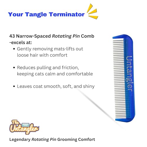 Image of Cat Comb with Silky Smooth Rotating Teeth - Clears Mats Gently (5 inch Ultra Fine, 7 inch Dual-Spaced) (Blue, 5 inch Ultra Fine)