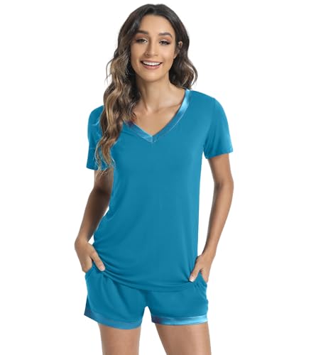 Image of WiWi Viscose from Bamboo Pajamas Set for Women Super Soft Short Sleeve Cooling Summer Plus Size Pjs Sets Sleepwear S-4X