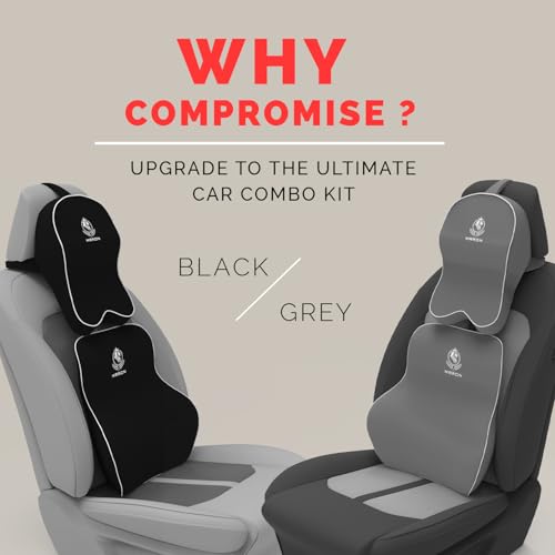 Image of MRRON Orthopedic Memory Foam Lumbar Backrest & Neck Rest Cushion for Car Seat - Ergonomic Car Back & Neck Support Pillow Combo - Pain Relief for Long Drives, Sciatica, Posture (Grey, Long Back)