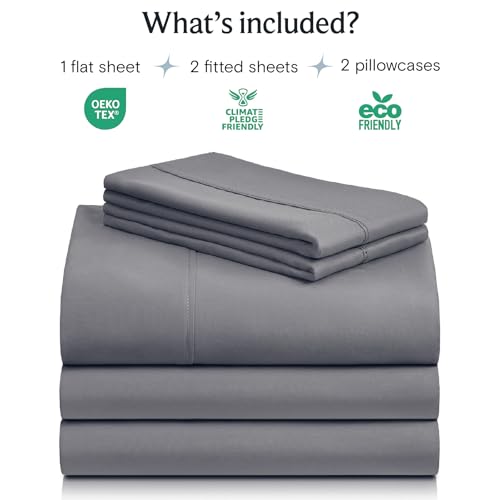 Image of LuxClub 5 PC Split King Sheet Set, Deep Pockets Wrinkle Free Cooling Bed Sheets Hotel Bedding for Women, Men, Includes 2 Fitted Sheet, 1 Flat Sheet and 2 PillowcasesSoft Light Grey