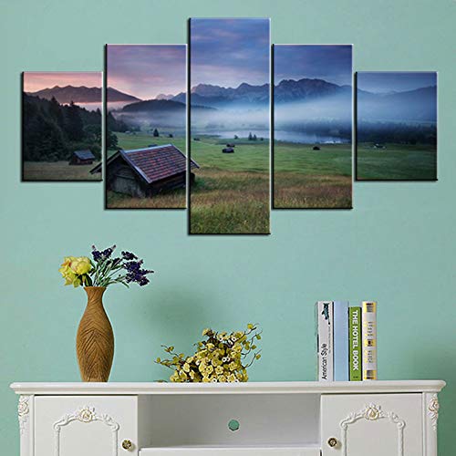 Barn Decor For Home Wooden Cabin Pictures Landscape For Wall Decor Paintings Canvas 5 Piece Canvas Art Modern Artwork For Living Room Giclee Framed Gallery-Wrapped Ready To Hang(60''Wx32''H) #TOP7