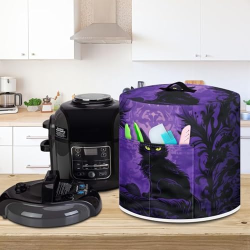 Image of Black Cat Pressure Cooker Cover for 6 qt Instant Pot, Kitchen Appliance Dust Cover with Pockets for Rice Cooker Air Fryer Slow Cooker Decor