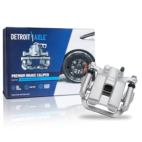 Image of Detroit Axle - Rear Drilled Rotors + Left Brake Caliper Replacement for 2003-2005 Infiniti G35 Nissan 350Z - 3pc Set