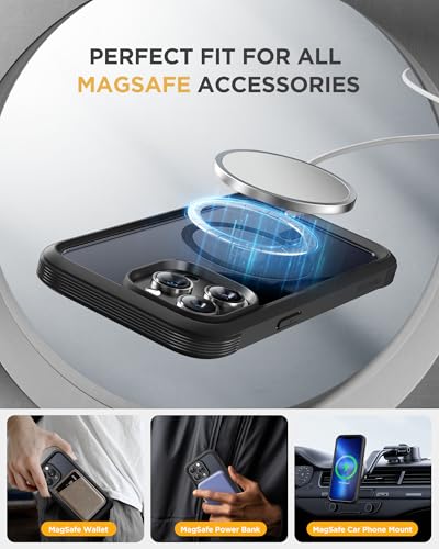 Image of Miracase Magnetic for iPhone 13 Pro Max Case 6.7 inch, (Compatible with MagSafe) Upgrade Full-Body Clear Phone Bumper Case with Built-in 9H Tempered Glass Screen Protector, Magnetic Matte Black