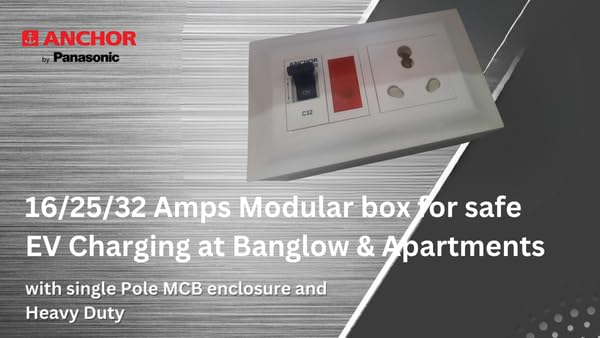Image of Anchor & POLYCAB Standard Materials for EV Charger Safety Box, Suitable for All Brand Electric Scooters & Cars to Safe Charging at Parking lot. with safty Lock,Gasket,wall mounting (20, Amps)