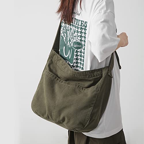 X SIM FITNESSX Unisex Umhängetasche Canvas Tasche Oxford Schultertasche Damen Shopper Tasche Fashion Stofftasche für Alltag/Büro/Schule/Reisen (Dunkel-Grün)