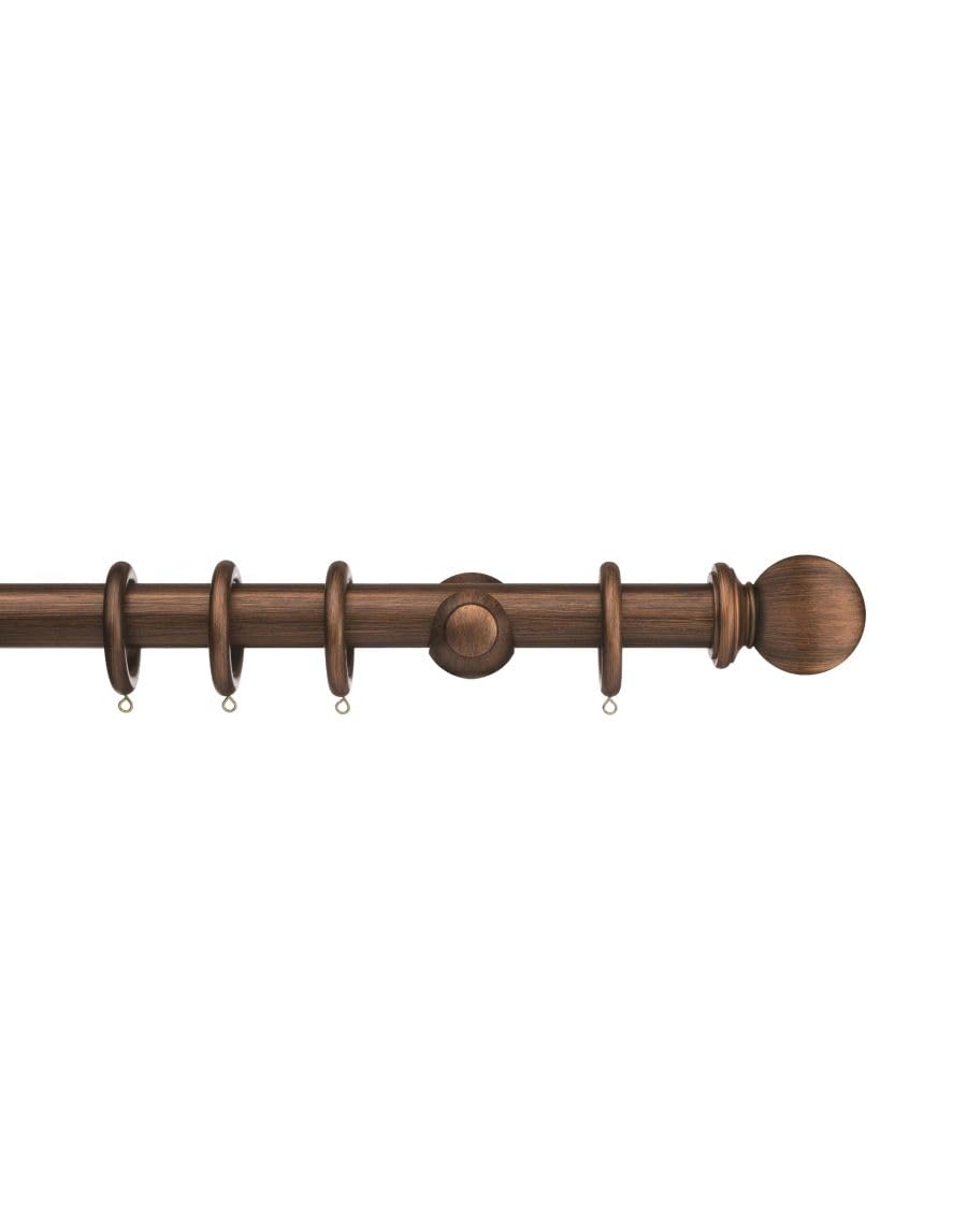 Integra Masterpiece Wooden Curtain Pole, 50mm Diameter Pole, Ball Finial, Standard Bracket, Complete Pole Kit, Burnished Bronze, 150 cm