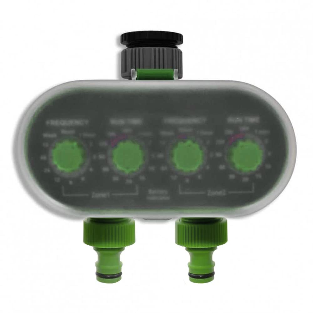 Timer automatico per irrigazione da giardino Doppia uscita per un controllo efficiente Due settori contemporaneamente. Configurazione facile con due ruote per tempo di ciclo e irrigazione.