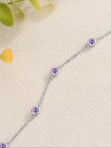 Image of Dorunmo Heart Birthstone Bracelets 925 Sterling Silver Round Birthstone Anklet for Women Birthday Jewelry Gifts for Girlfriend Wife Mother Her