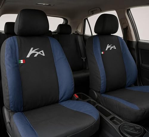 Auto Accessori Lupex Fundas de Asiento para Coche compatibles Ka, Color Negro Azul Oscuro, Made in Italy, Juego de Fundas para Asientos Delanteros y Traseros, Airbag Compatible
