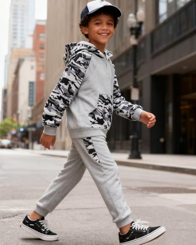 Image of OLMRJKD 5-12Y Boys Clothes 2 Piece Long Sleeve Quarter Zip Hoodie Sweatshirt and Sweatpants Fall Winter Sweatsuit