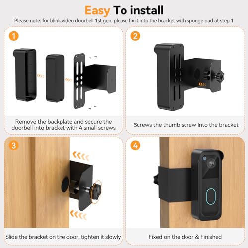 TECKNET No-Drill Mount for Blink Video Doorbell 1st & 2nd Gen, Anti-Theft Security Bracket with Rain Cover, Unobstructed View & Sensor, Easy Apartment Installation,Black - image 8