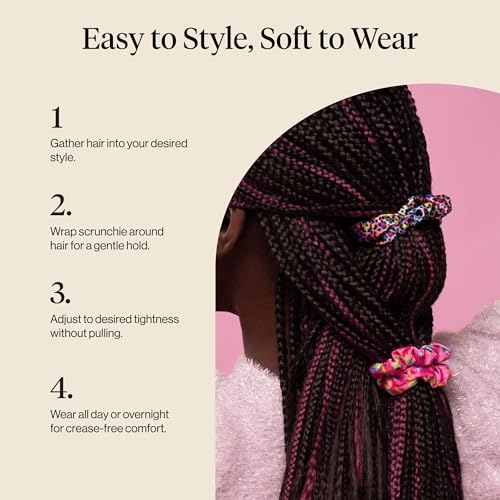 Image of Lisa Frank x Kitsch Ruched Satin Scrunchies for Women - Softer Than Silk Scrunchies | Hair Ties No Damage for Frizz-Free Sleep - Rainbow Leopard 4 pcs