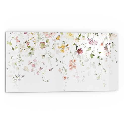 DEQORI Küchenrückwand Glas | Motiv Zarte Blütenpracht | 80x40 cm cm | Bad- oder Herd-Rückwand | Herdblende Spritzschutz für Küche & Badezimmer | moderne Deko für Fliesenspiegel