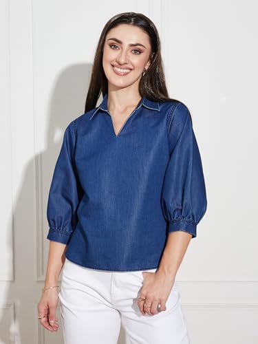 Image of Miss Chase Women's Round Neck Half Sleeves Cotton Lace and Pearl Detailing