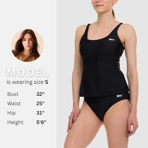 Reebok Tankini Swimsuits for Women 2025, Two Piece Swim Tank Top and Bottom Set, Athletic Womens Tankini Bathing Suits4