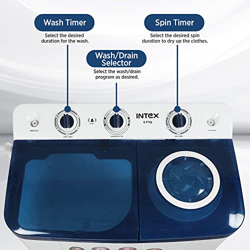 Image of Intex 6.5 KG Semi Automatic Top Loading Washing Machine Appliance with Air Dry Technology (Transparent Lid, Blue and White, SA65NBPT)