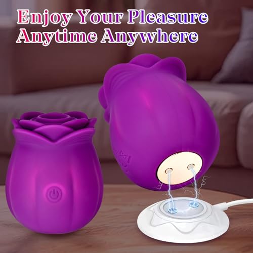 Image of Rose Toy - Sucking Vibrator Clitoral Stimulator with Air Pulse & Vibration, Sex Toy for Women, Rechargeable Adult Toy for Female Pleasure & Self Care, Purple