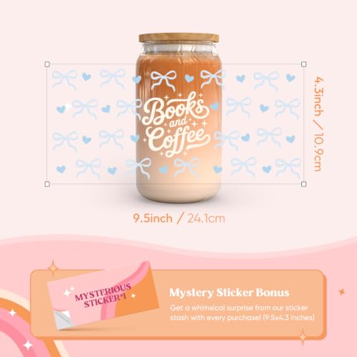 Image of Kaciola 10 Sheets UV DTF Cup Wraps for 16 oz- Bookworm Theme UV DTF Stickers, 1 Sheet Mysterious Pattern Transfer, Rub on Transfers Stickers for 16 oz Libbey Glasses Crafting