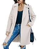 Fazortev Womens Casual Long Sleeve Wool Blend Pea Coat Lapel Notched Collar Warm Midi Jacket Overcoat