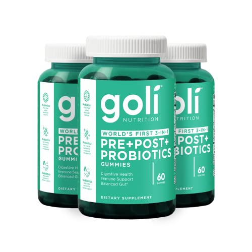 Goli Pre Pro Postbiotic Gummies - Worlds First 3-in-1 Formula with DE111 Probiotics XOS Prebiotics MCC1849 Postbiotics - Vegan Non-GMO Gluten-Free 180 Count (3 Pack)