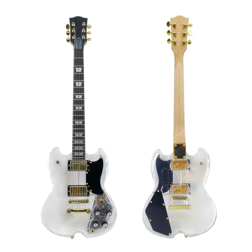 Yinfente 39Inch Electric Guitar Kit Transparent Acrylic Guitar,Full Size Solid Body Electric Guitars for Beginners With Maple Neck Rosewood Fretboard& LED Light Blue,Tremolo Bra,Cable HH