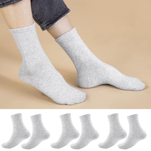 Men's Crew Socks Ribbed Mid Calf Sports Running Socks Casual Everyday Wear Soft Stretch Long Socks 3 Pairs (Grey F)