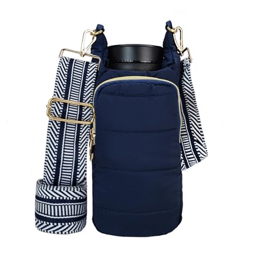 Image of KAMEILONG Puffer Water Bottle Holder Quilted Sports Pouch Bag with Adjustable Shoulder Strap Flask Sling Bag