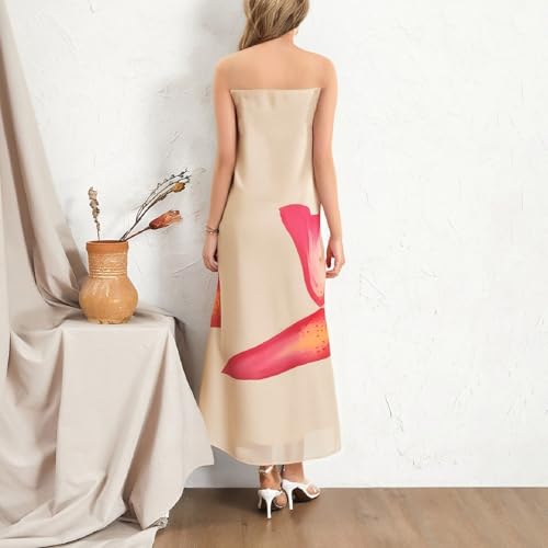 Image of Women Floral Strapless Maxi Dress Y2K Bodycon Tube Long Dresses Sexy Party Formal Cocktail Beach Slit Dress