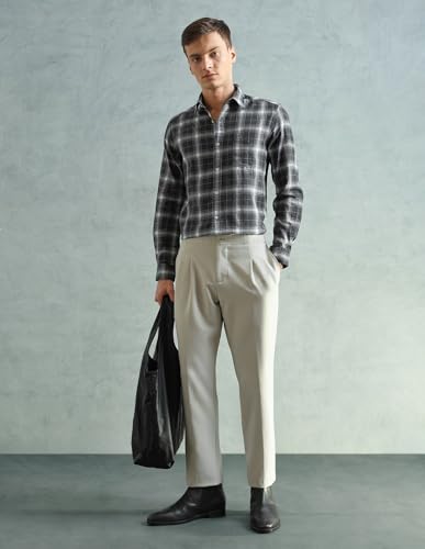 Image of Arrow Sport Men Slim fit Cotton Checked Long Sleeves Spread Collar Shirt