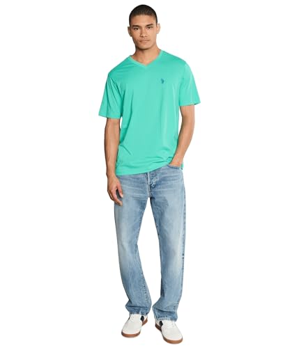 Image of U.S. Polo ASSN. Men's Solid V‑Neck T-Shirt, Aqua Teal, Medium