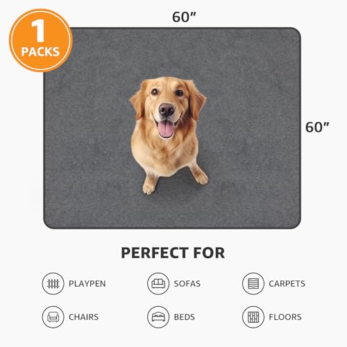 Image of Washable Pee Pads for Dogs, 60x60 Reusable Whelping Pads, Absorb Dog Mats Non-Slip Puppy Training Pads for Whelping, Potty, Training, Playpen, Crate