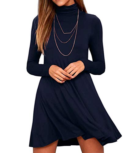 Image of KEEDONE Women's Long Sleeve Turtleneck Casual Loose T-Shirt Dresses