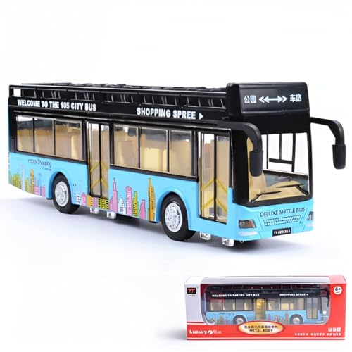 Image of Diecast Alloy Metal Long Sight View Double Decker Bus Open Door Light & Music Model Pull Back Long Bus Toys for Boy Kids
