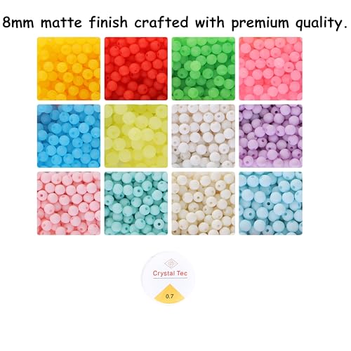 Image of ambitieux Bracelet Making Craft Kit 12 Types Of Colorful 400+ Pcs Of Plastic Beads With Elastic -(Colorfull With 8 Mm) (8 MMMatt Beads),Multicolor