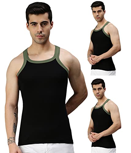 Image of Lux Cozi Men Pack of 3 Pure Cotton Assorted Gym Vest (Size :