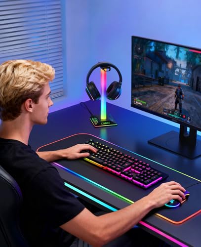 RGB Gaming Headset Stand, LED Headset Holder with 3 Charging Ports (2 USB & 1 Type-C) & 10 Lighting Modes, Headphone Stand Cool Stuff for Boys, Desk PC Gaming Accessories Gifts for Gamers Men Adult - Image 7