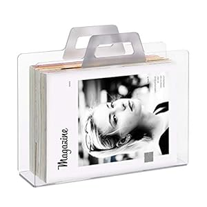 Relaxdays 10027946_55 Revues, 2 poignées, Porte-magazine, Range-journal, Support brochure, acrylique, HLP 29x33x10 cm, argenté, 1 élément